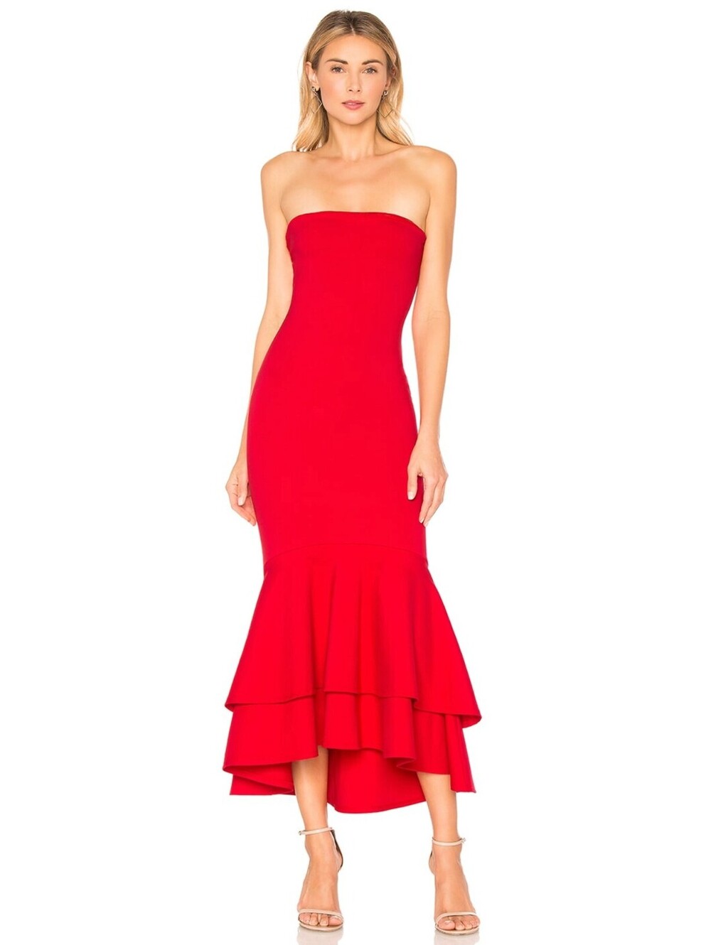 Lovers + Friends Dillion Midi Dress Poppy Red Strapless Revolve NWT Size Small